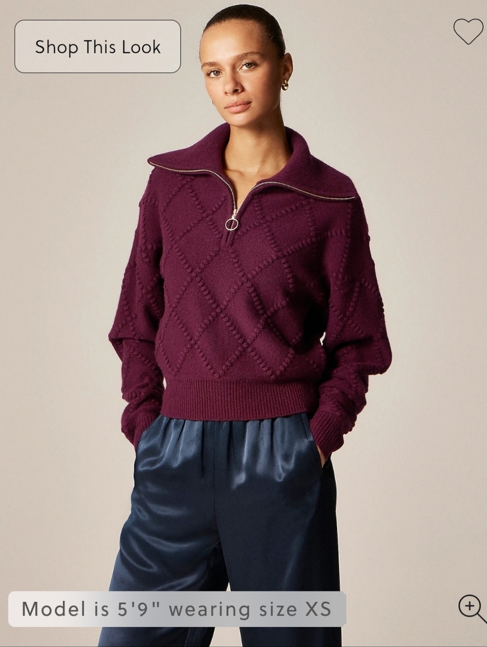 NWT J.Crew Women's Popcorn-stitch quarter-zip sweater in vintage wool Sz M $178